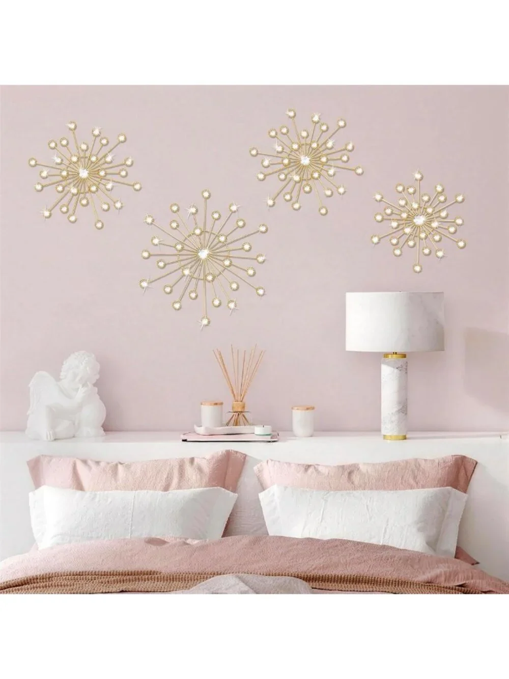 4pcs Sunburst Metal Wall Art Decor with Bling Crystal Accents for Home & Office